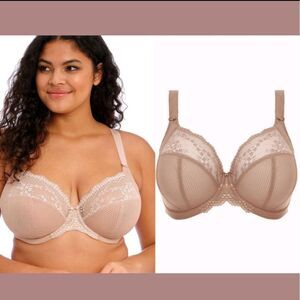Elomi [ 34L US] Charley Full Figure Underwire Plunge Bra in Nude Tan #5791